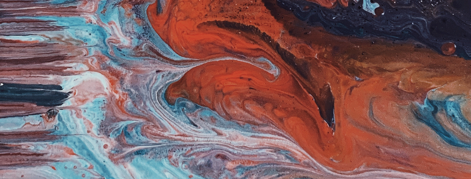 Abstract painting of reds, blues and white