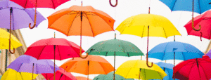 Many colorful umbrellas